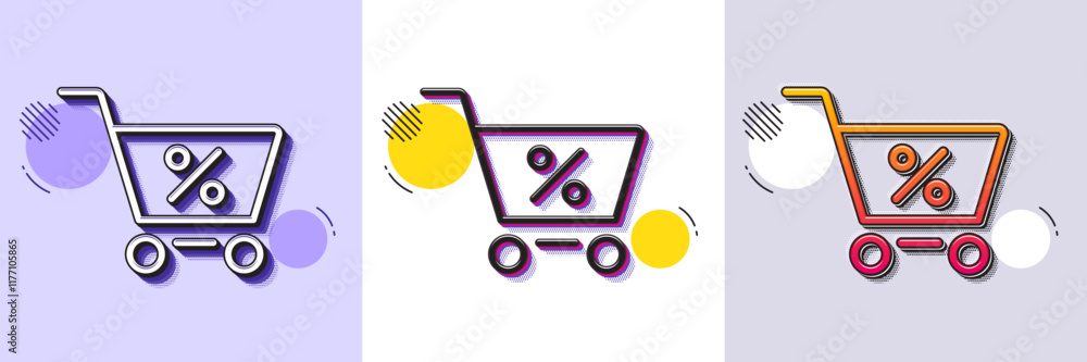 Aufkleber shopping cart with percentage line icon. halftone dotted pattern. gradient icon with grain shadow. o