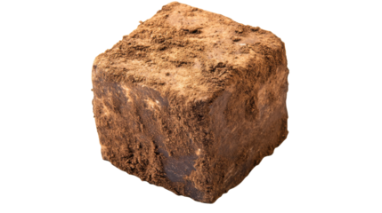 Close-up of an earthy brown cube , isolated on transparent background