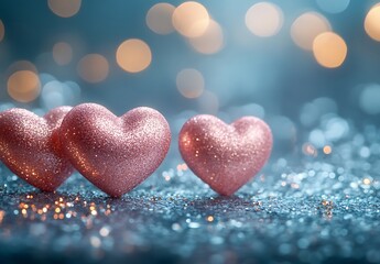 Fototapeta premium Group of Pink Hearts Happy Valentine Day