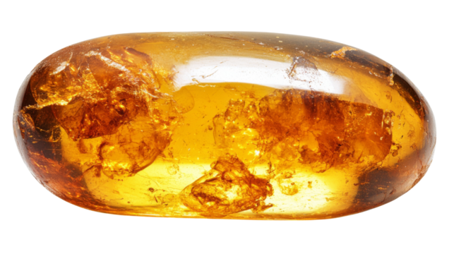 Close-up of natural amber gemstone  , isolated on transparent background