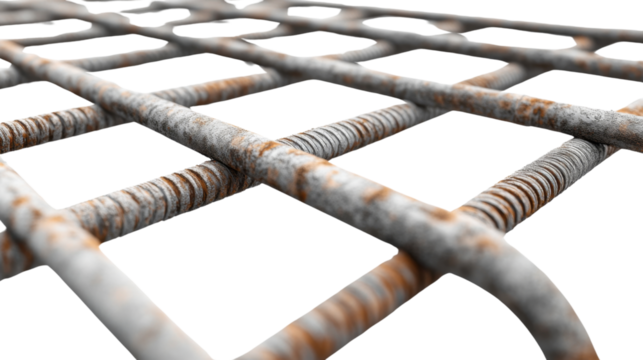Close-up of reinforcement mesh, isolated on transparent background