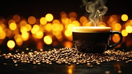 Coffee and Comfort Steaming Cup on Rustic Table in Cozy Cafe