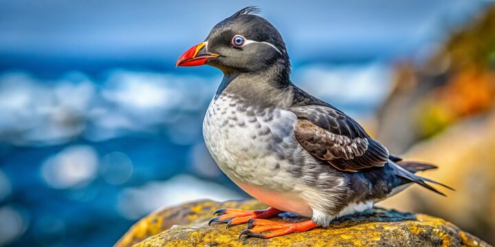 Adorable Auklet Bird Close-Up: Wildlife Photography Stock Image