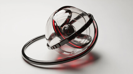 3D of an abstract futuristic sphere, made of glass elements with red and black accents on a white background