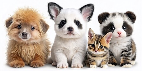 Obraz premium Adorable Baby Animals Stickers: Cute Puppy, Kitten, Bunny, Panda, and Hedgehog PNG