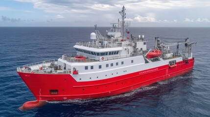 Supply Vessel on Ocean with Dynamic Perspective