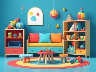 Colorful Kids Playroom Interior Design with Toys