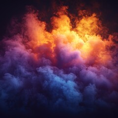 Colorful smoke plume rising against dark sky, illuminated from within