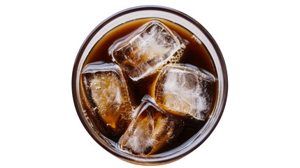 Cold brew coffee in a glass with ice, isolated on transparent background
