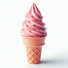 pink soft serve ice cream cone with a waffle cone design on white background