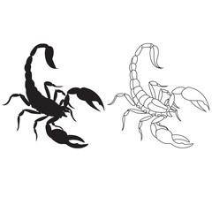 This black scorpion silhouette vector art presents a striking depiction of a scorpion, rendered in crisp, clean lines for a bold and captivating look.