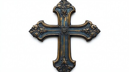 Antique ornamental cross with golden accents and finely crafted intricate patterns