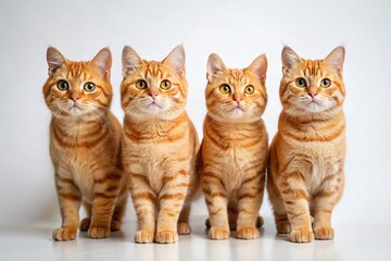 Obraz premium Adorable Chubby Orange Tabby Cats in a Row, White Background - Stock Photo