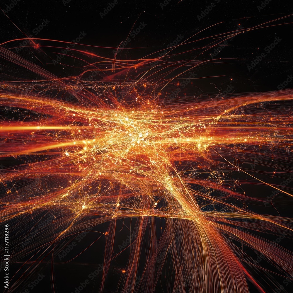 Poster abstract fiery cosmic network; energy flow; science background