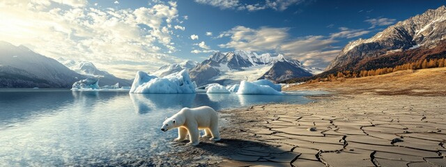 Melting icebergs and polar bears illustrate the impact of climate change on wildlife and ecosystems