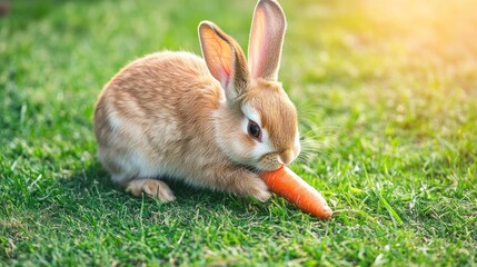 Fototapeta premium Cute Bunny Eating a Carrot