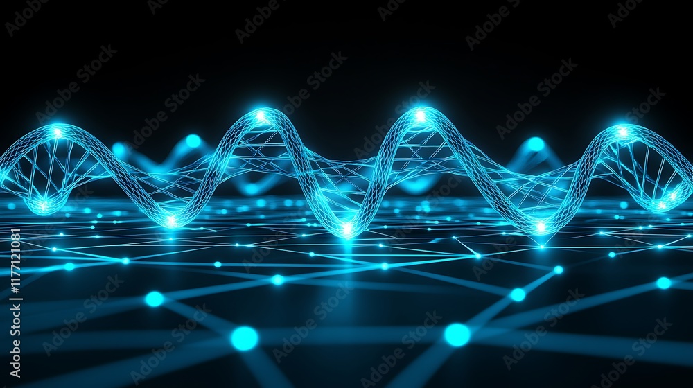 Poster glowing network data wave, digital background, tech concept.