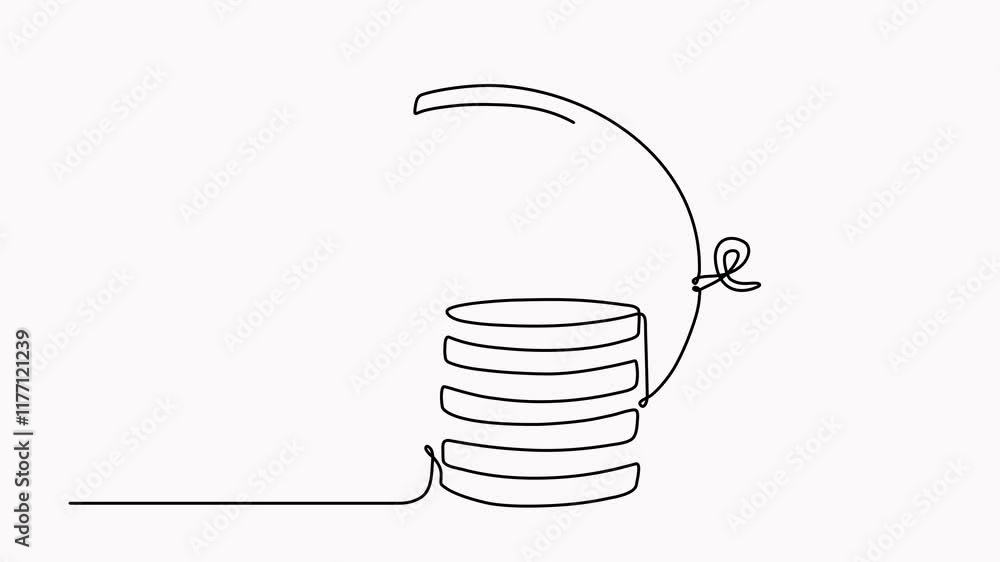 Poster piggy bank with coins stack continuous line drawing animated video. saving money concept. investment