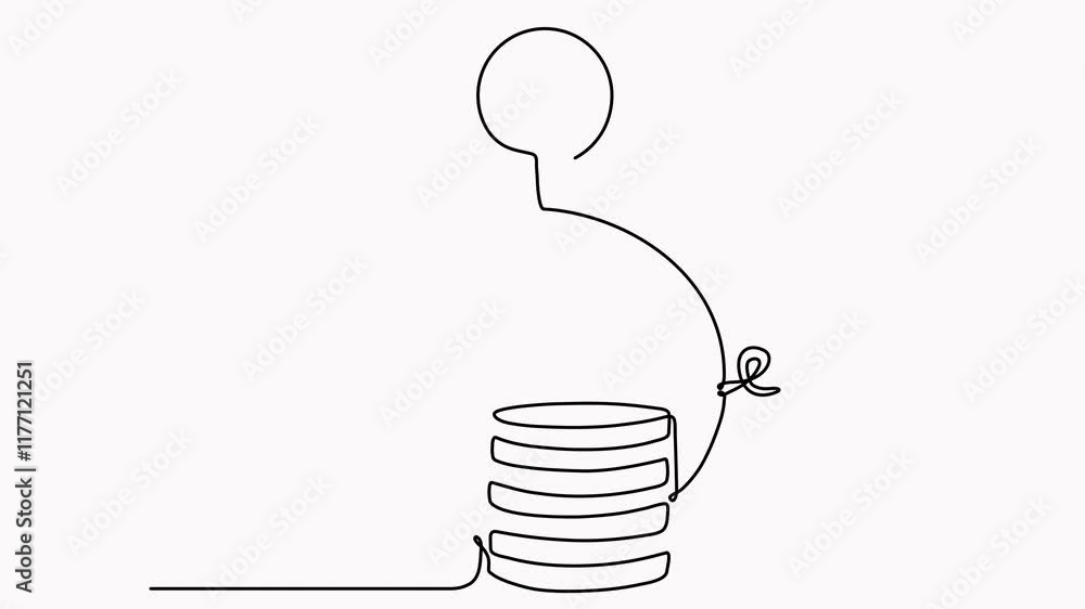 Poster piggy bank with coins stack continuous line drawing animated video. saving money concept. investment