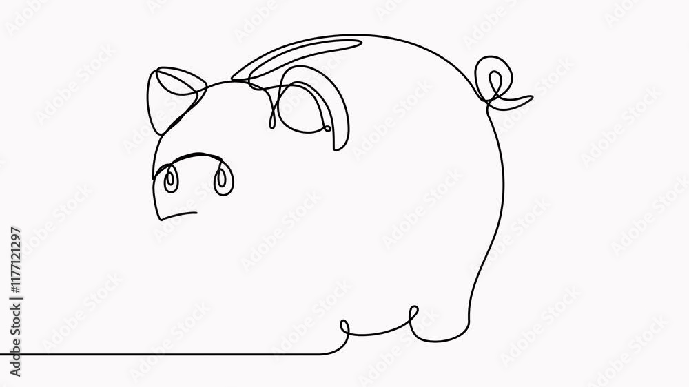 Wall mural Piggy bank continuous one line drawing animated video. Saving money concept. Investment symbol animation.	