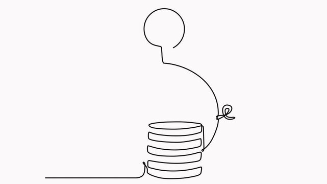 Piggy bank with coins stack continuous line drawing animated video. Saving money concept. Investment symbol animation.	