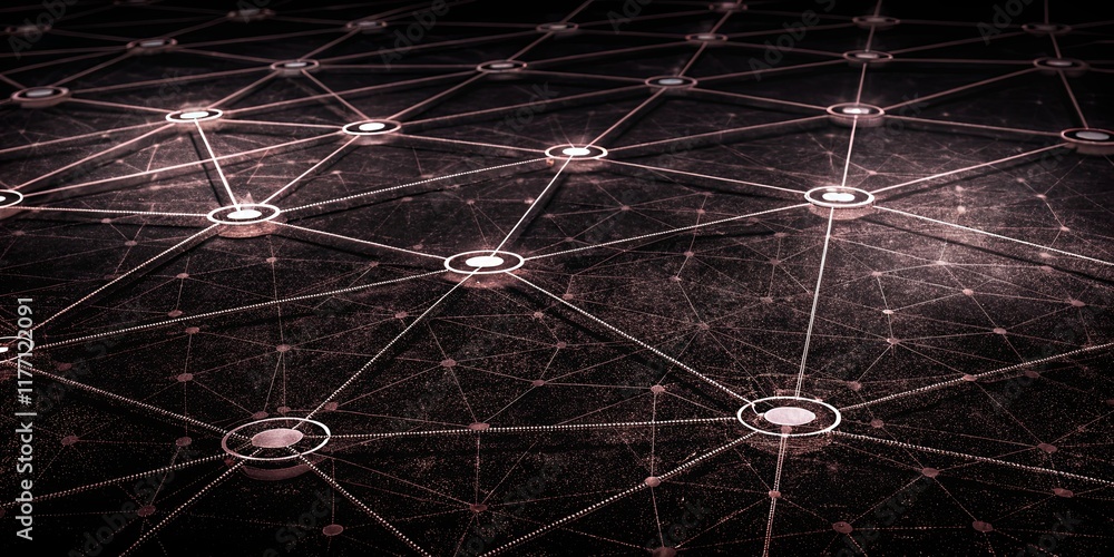 Poster A close up of a network of dots on a dark background