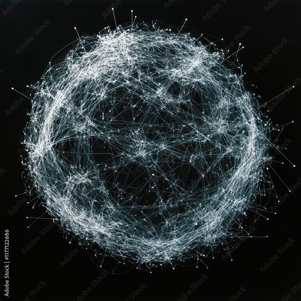 Poster global network connection, digital sphere, dark background, data visualization, tech concept
