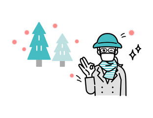 Clip art of woman taking measures against hay fever.
