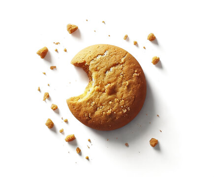 Partially Eaten Cookie with Crumbs in Top View and Soft Shadows, Isolated - Transparent PNG