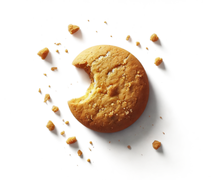 Partially Eaten Cookie with Crumbs in Top View and Soft Shadows, Isolated - Transparent PNG