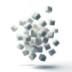 Falling Sugar Cubes in Mid-Air with Floating Granules - Transparent Isolated PNG