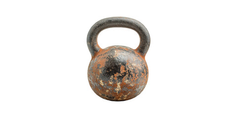 Rustic Iron Kettlebell With Worn Surface Isolated on Transparent Background.