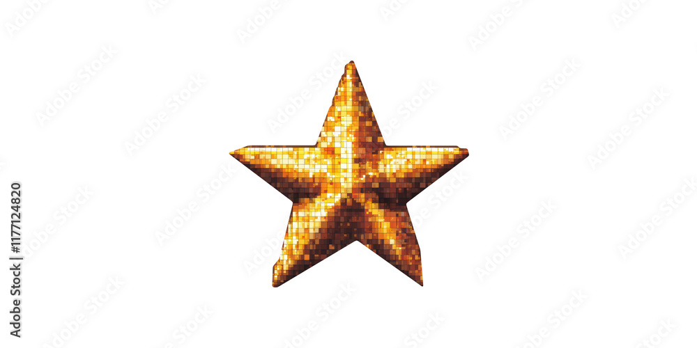 Poster golden star icon with shiny texture in pixel art style isolated on transparent background
