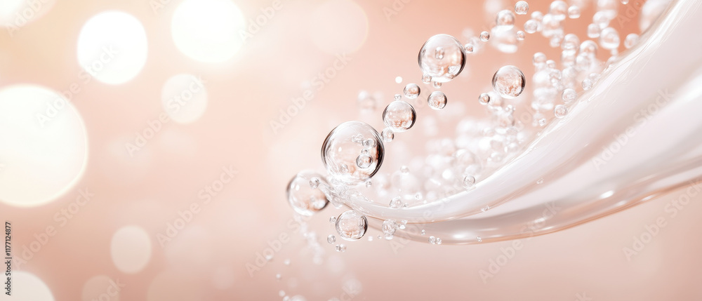 Poster crystal clear bubbles floating on soft, dreamy background create serene atmosphere
