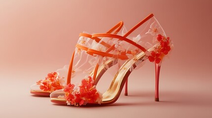 Strappy heels covered with a delicate floral lace