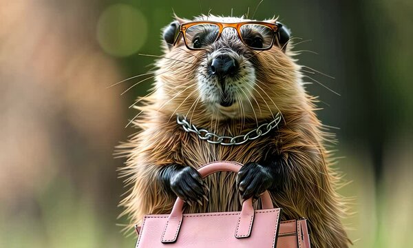 Cool Beaver Wearing Sunglasses and Chains Making a Heart Gesture
