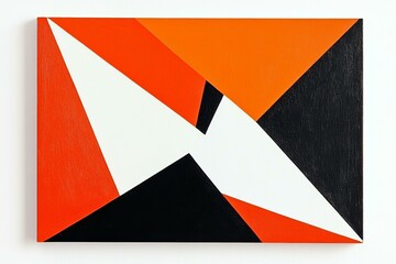 Abstract Geometric Composition in Orange White and Black