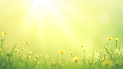 Fototapeta premium Serene Meadow: A Sunlit Springtime Vista of Blooming Yellow Flowers