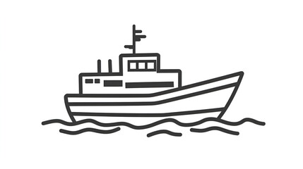 Fototapeta premium Simple line art illustration of a boat sailing on waves 