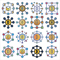 crypto Bitcoin icon collection showcases sleek, modern designs of Bitcoin symbols, coins, and blockchain elements. Perfect for apps, websites, and marketing, these icons feature bold lines.