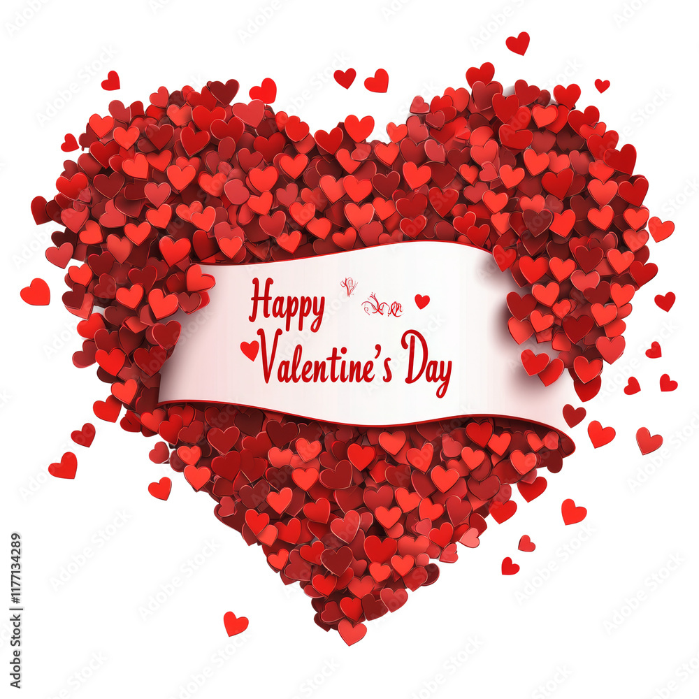 Poster a large heart composed of many smaller red hearts with a valentines day message.