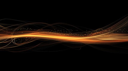 Smooth Flow of Gold Abstract Lines on Black Background