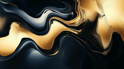 Abstract Golden and Black Liquid Painting Art