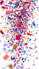 Fototapeta premium Falling Confetti: Multicolored Stream on White Background
