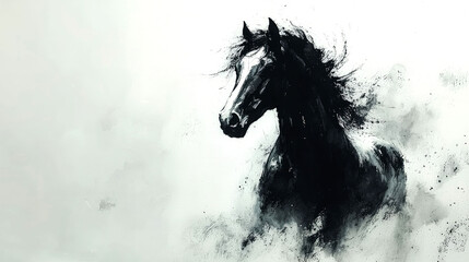 Obraz premium An Abstract Monochromatic Equestrian Painting. A stunning visual of power, grace, and elegance, this artwork captures the spirit of a wild horse in a breathtaking monochrome palette.
