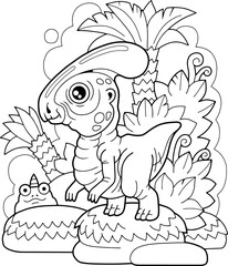 little cute prehistoric dinosaur parasaurolophus