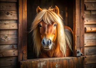 Adorable Shetland Pony Portrait in Rustic Stable -  High-Resolution Stock Photo