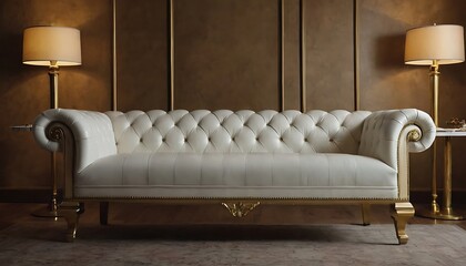 Elegant cream-colored sofa in a classic living room setting, featuring tufted upholstery,comfortable, furniture, living room, luxury, 21354