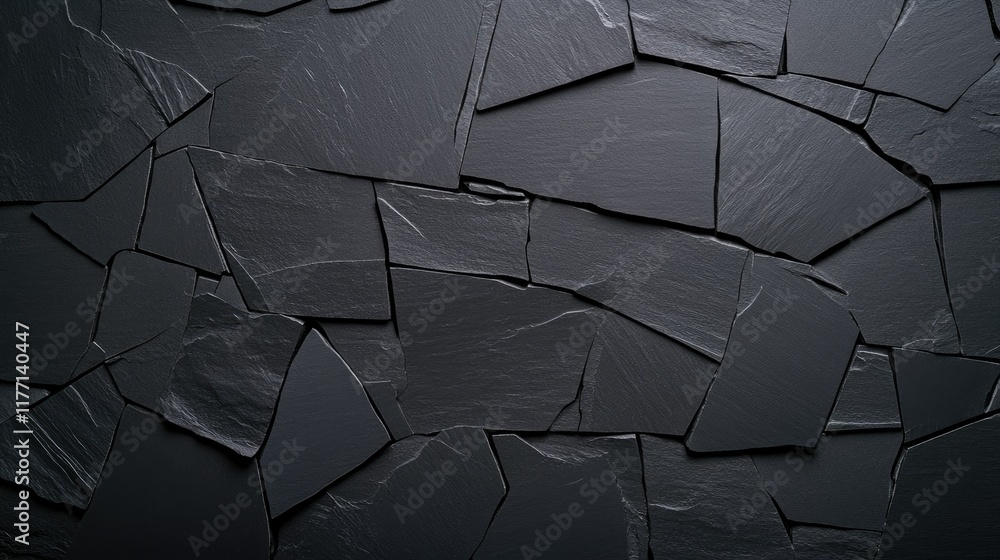 Poster dark stone wall with a close-up view of textured slate surfaces featuring intricate patterns and a r