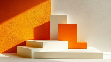 Abstract Geometric Display Stand  with Orange and White Colors